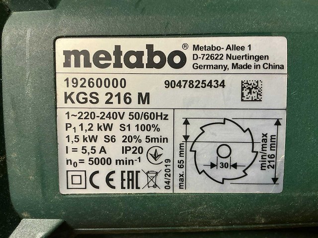 Metabo kgs216m afkortcirkelzaagmachine - afbeelding 8 van  8