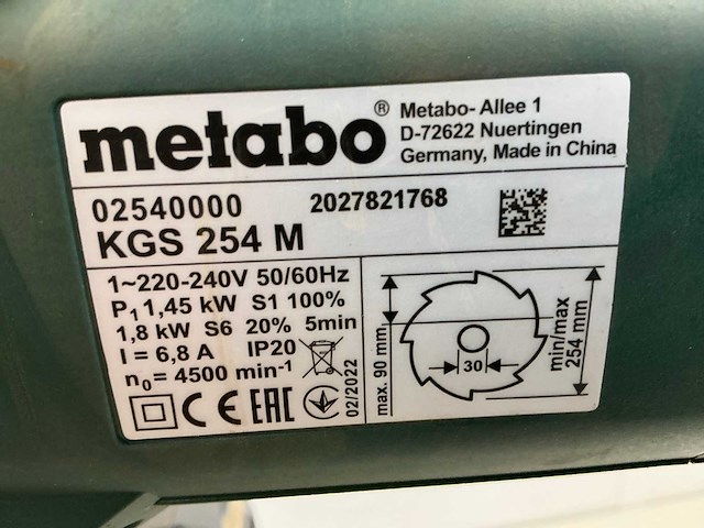 Metabo kgs254m afkortcirkelzaagmachine - afbeelding 2 van  10