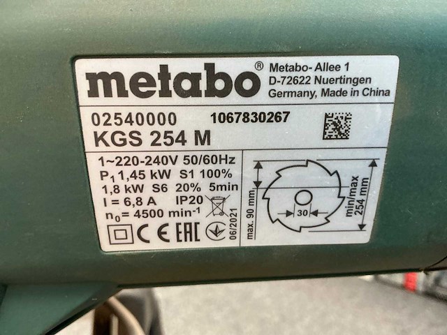 Metabo kgs254m afkortcirkelzaagmachine - afbeelding 2 van  10