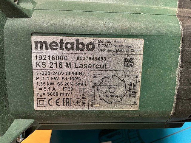 Metabo ks216 lasercut cirkelzaagmachine - afbeelding 3 van  3