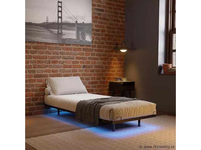 Metalen bed palamos - 90 x 200 cm - incl. led - zwart - afbeelding 2 van  6