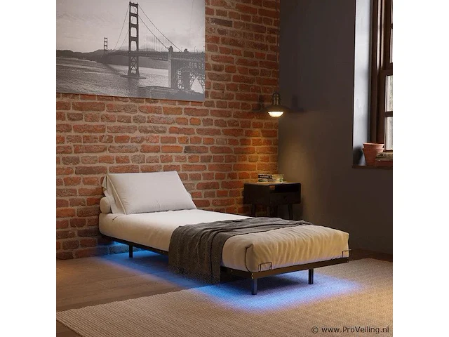 Metalen bed palamos - 90 x 200 cm - incl. led - zwart - afbeelding 2 van  6