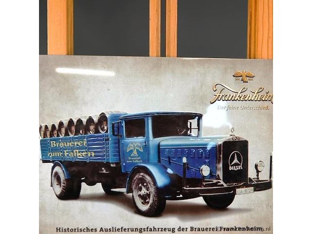 Metalen blechschild van de brauerei frankenheim met een afbeelding van een historisch bezorgvoertuig lkw von brauerei frankenheim - afbeelding 3 van  6