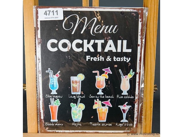Metalen bord cocktail - afbeelding 1 van  1