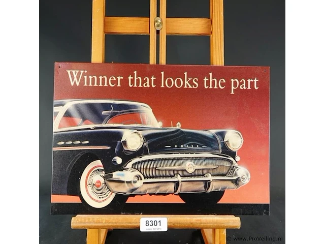 Metalen bord met een reproductie van een klassieke buick-autoadvertentie en de tekst "winner that looks the part" - afbeelding 1 van  6