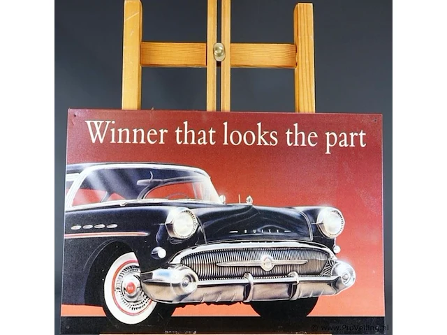 Metalen bord met een reproductie van een klassieke buick-autoadvertentie en de tekst "winner that looks the part" - afbeelding 2 van  6