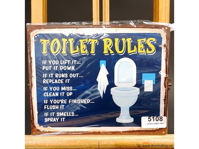 Metalen bord toilet rules - afbeelding 1 van  1
