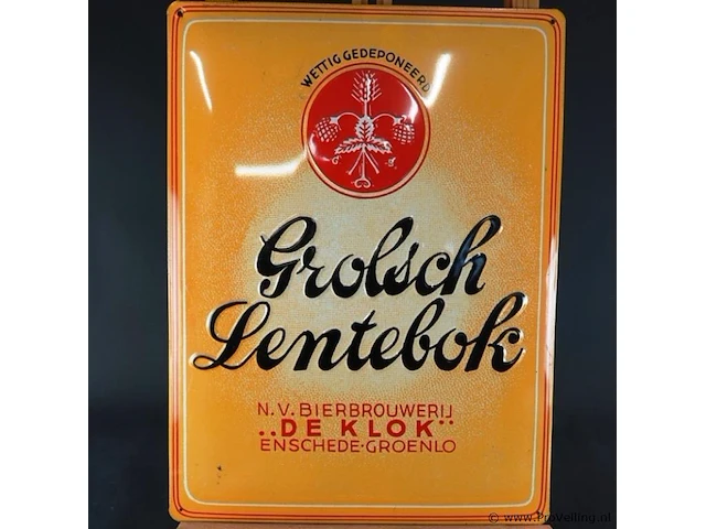 Metalen reclamebord van grolsch lentebok, uitgegeven door n.v. bierbrouwerij 'de klok' uit enschede-groenlo - afbeelding 2 van  5