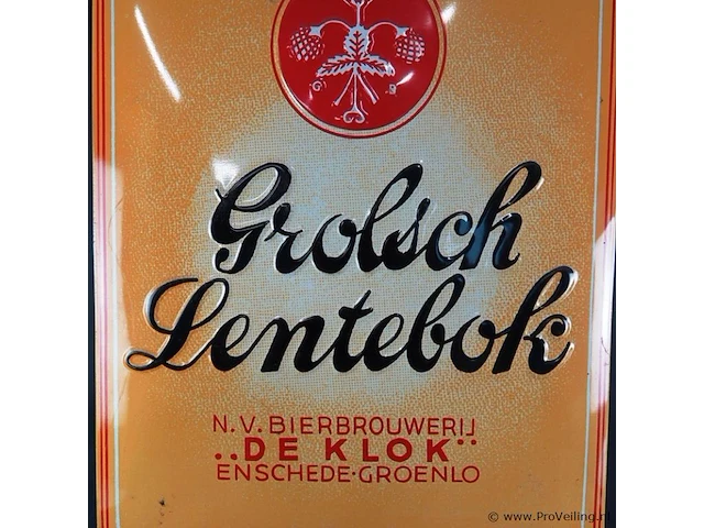 Metalen reclamebord van grolsch lentebok, uitgegeven door n.v. bierbrouwerij 'de klok' uit enschede-groenlo - afbeelding 3 van  5