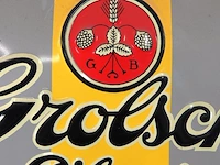 Metalen reclamebord van grolsch pilsner met de historische vermelding van bierbrouwerij de klok - afbeelding 4 van  5
