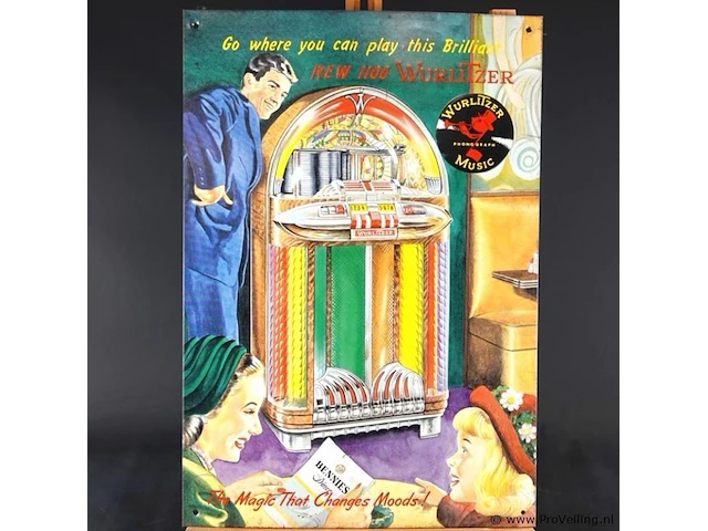 Metalen retro wandbord van de iconische wurlitzer 1100 jukebox - afbeelding 2 van  5