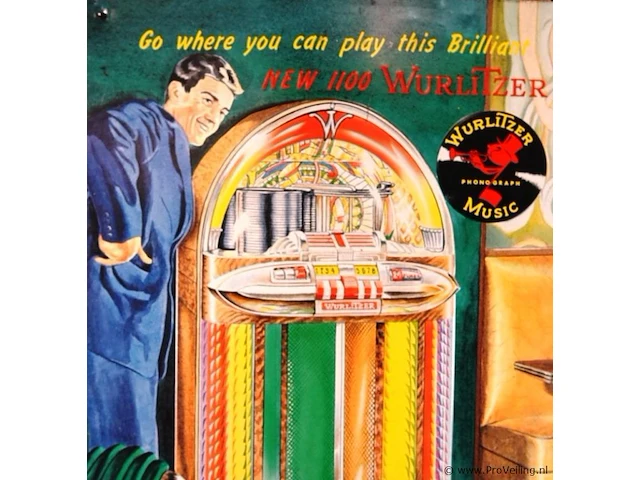 Metalen retro wandbord van de iconische wurlitzer 1100 jukebox - afbeelding 3 van  5