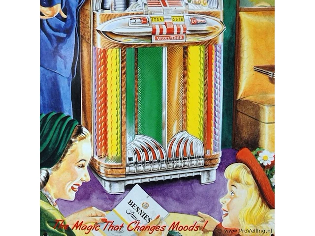 Metalen retro wandbord van de iconische wurlitzer 1100 jukebox - afbeelding 4 van  5