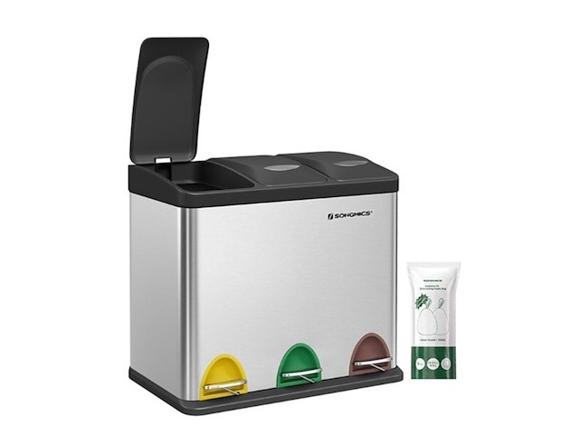 Metalen trio prullenbak 3x 15l vakken afval scheiden - afbeelding 1 van  1