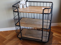 Metalen trolley met houten planken - 75x42x76cm