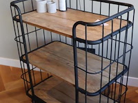 Metalen trolley met houten planken - 75x42x76cm - afbeelding 2 van  5