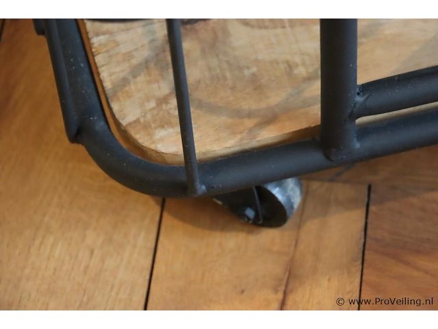 Metalen trolley met houten planken - 75x42x76cm - afbeelding 3 van  5