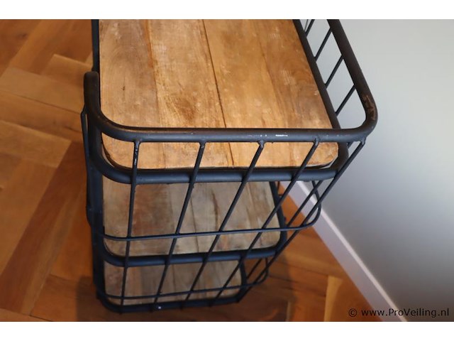 Metalen trolley met houten planken - 75x42x76cm - afbeelding 5 van  5