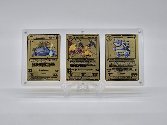 Metalen venusaur, charizard en blastoise (base set) pokémon kaarten in acryl display - afbeelding 2 van  7