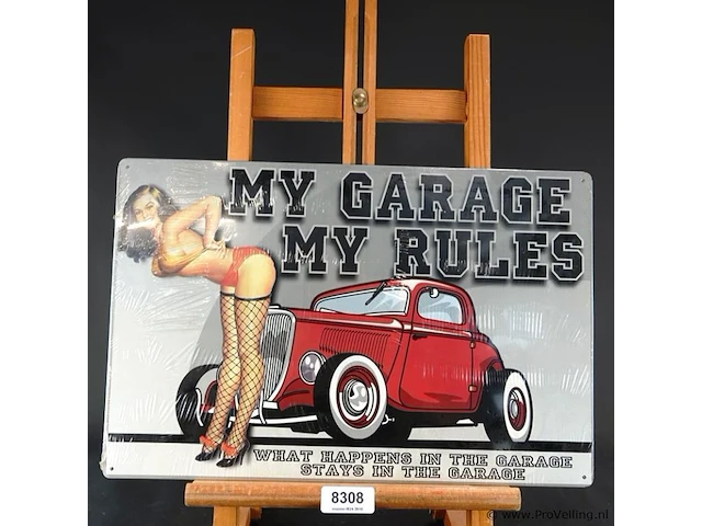 Metalen wandbord "my garage my rules" - afbeelding 1 van  5