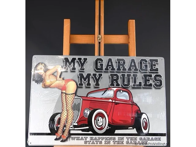 Metalen wandbord "my garage my rules" - afbeelding 2 van  5