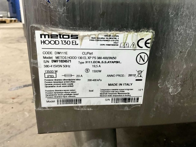 Metos hood 130 el korvenvaatwasmachine - afbeelding 5 van  7