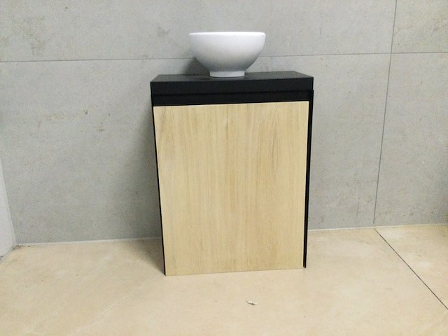 Meubel+ waskom + kraan 55x40x22 cm wb, bruin/zwart - afbeelding 1 van  4