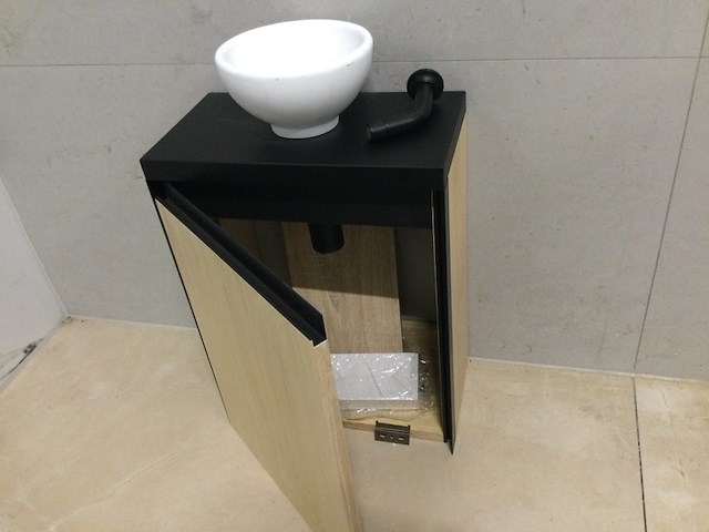 Meubel+ waskom + kraan 55x40x22 cm wb, bruin/zwart - afbeelding 3 van  4