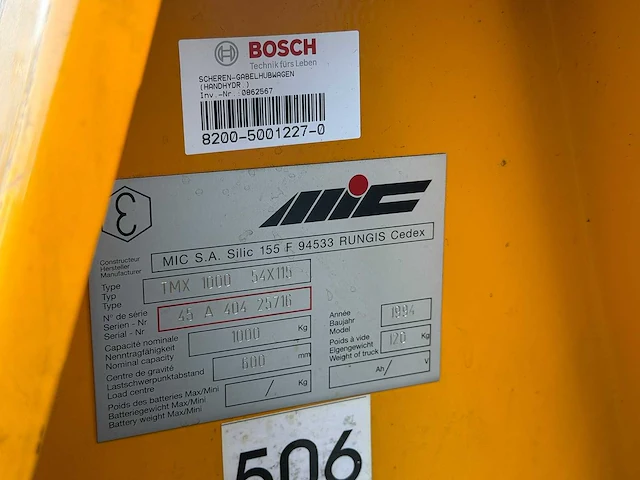 Mic - 1994 - tmx 1000 - hydraulische palletwagen - afbeelding 4 van  4