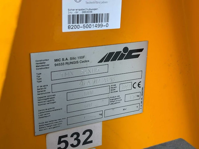 Mic - 1997 - rmx 54x115 - hydraulische palletwagen - afbeelding 2 van  4