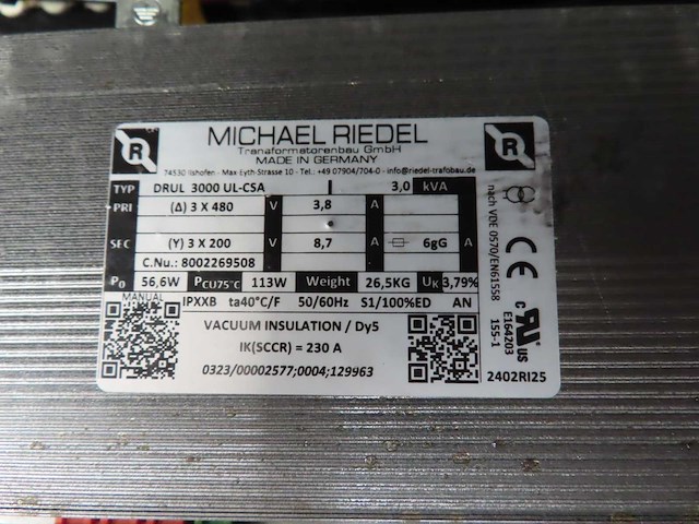 Michael riedel - drul 3000 ul-csa - transformator (5x) - afbeelding 3 van  3