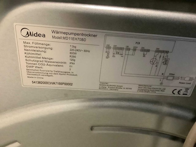 Midea md11eh70bd warmtepompdroger - afbeelding 9 van  9