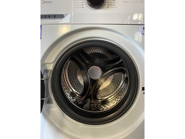 Midea mf200d86wb-14eas, voorlader, vrijstaand, wit, links, zwart, led duits display - afbeelding 3 van  4