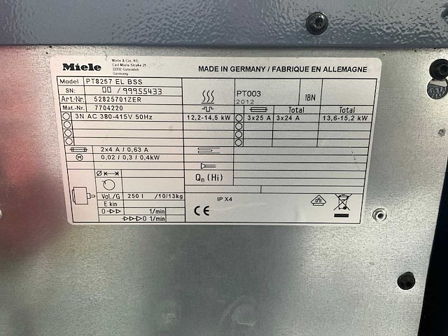 Miele professional pt8257 el bss industrieel wasdroger - afbeelding 3 van  3