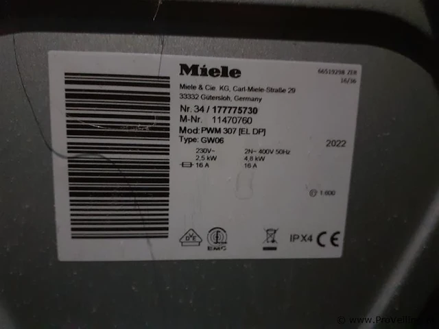 Miele professional wasmachine pwm 307 [el dp] 177775730 - afbeelding 4 van  5
