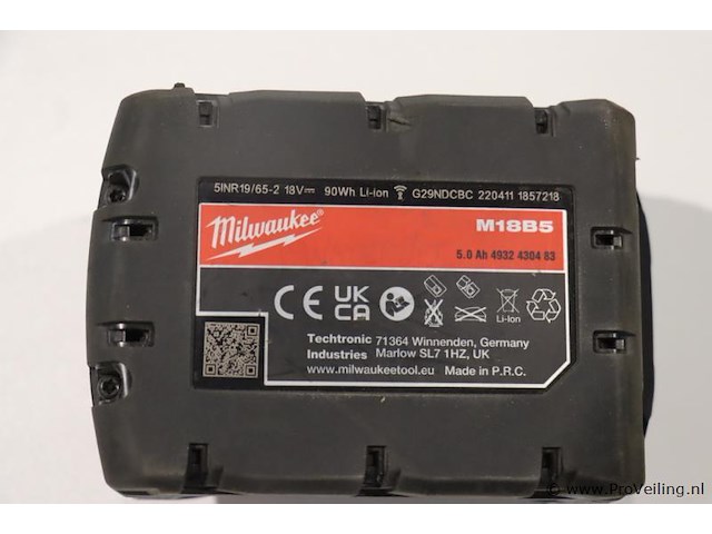 Milwaukee accu li-ion m18b5 - 5.0ah, 18v - afbeelding 4 van  4