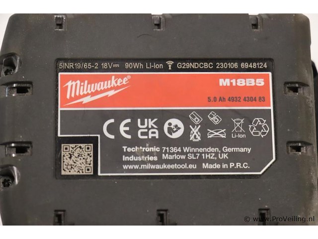 Milwaukee accu li-ion m18b5 - 5.0ah, 18v - afbeelding 4 van  4