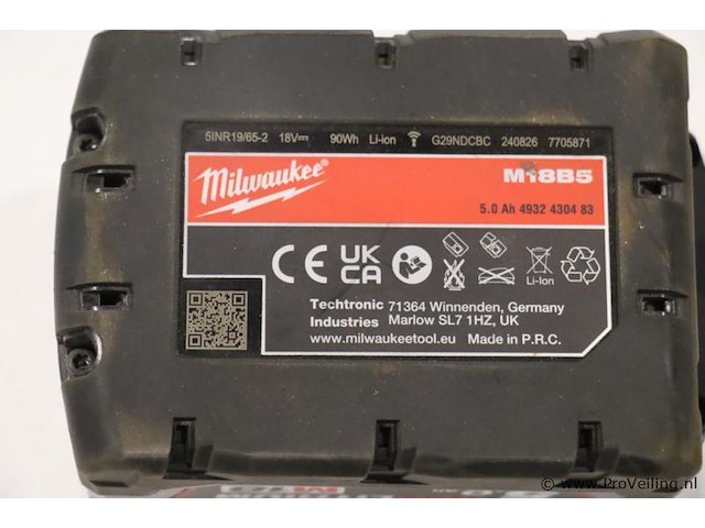Milwaukee accu li-ion m18b5 - 5.0ah, 18v - afbeelding 4 van  4
