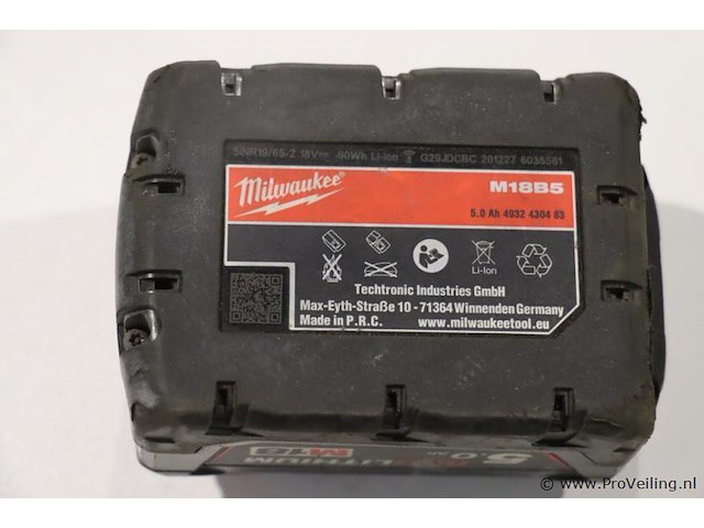 Milwaukee accu li-ion m18b5 - 5.0ah, 18v - afbeelding 4 van  4