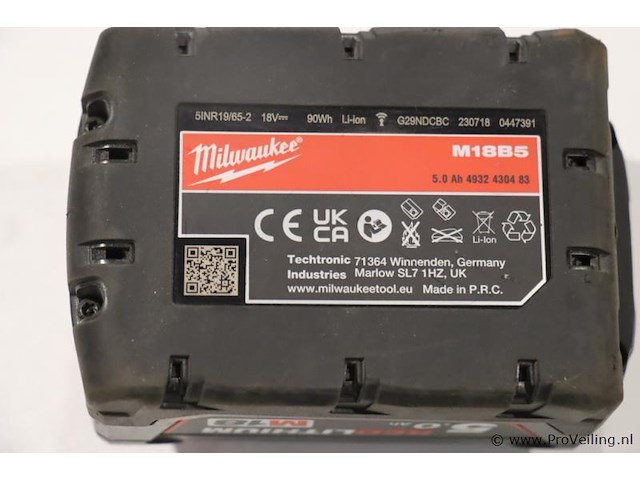 Milwaukee accu li-ion m18b5 - 5.0ah, 18v - afbeelding 4 van  4