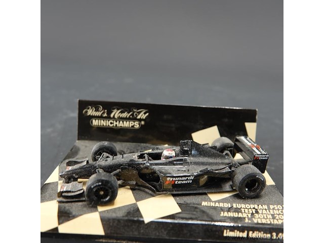 Minichamps 1:43 schaalmodel van de minardi european ps01, specifiek de testauto bestuurd door jos verstappen in valencia in 2003. - afbeelding 2 van  5
