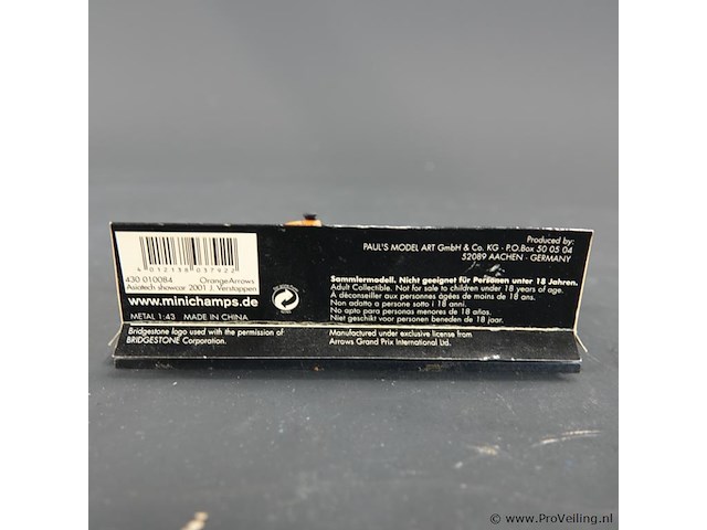 Minichamps schaalmodel (schaal 1:43) orange arrows asiatech a22 formule 1-auto uit 2001, bestuurd door jos verstappen. - afbeelding 5 van  5