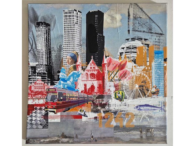 Mischa - acryl/mixed media op doek - den haag - 40 x 40 cm. - afbeelding 1 van  3