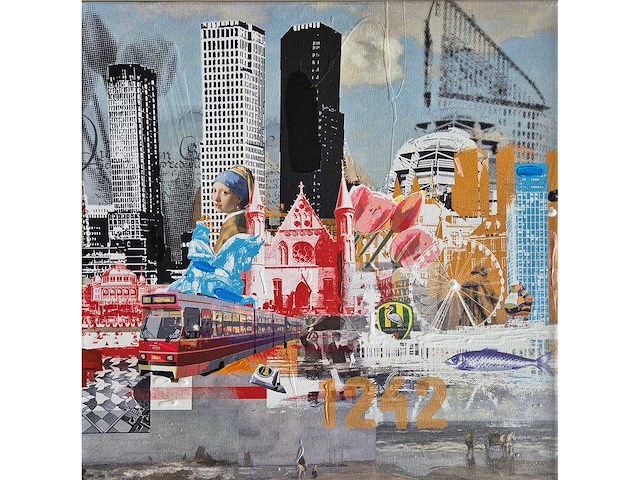 Mischa - acryl/mixed media op doek - den haag - 40 x 40 cm. - afbeelding 2 van  3