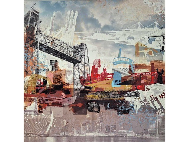 Mischa - acryl/mixed media op doek - rotterdam - 110 x 110 cm. - afbeelding 2 van  3
