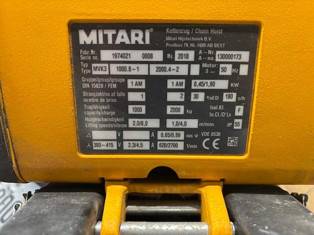 Mitari - mvk3 - electric chain hoist - 2018 - afbeelding 9 van  9