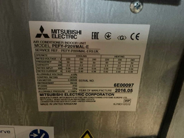 Mitsubishi electric pefy-p20vmal-e airconditioner binnenunit - afbeelding 4 van  4
