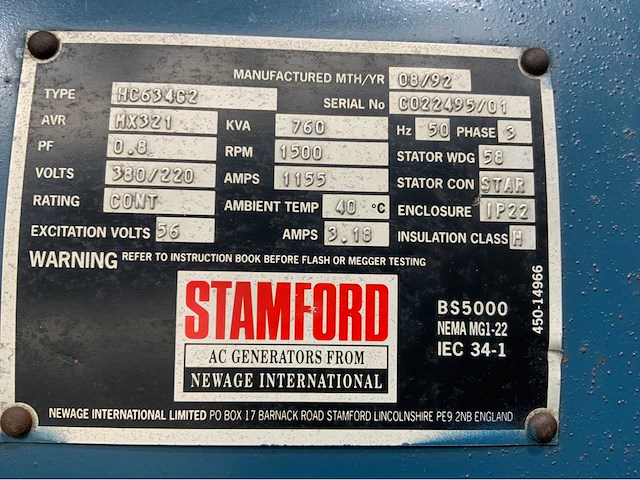 Mitsubishi hc63462 nsa stroomgenerator 760kva (c) - afbeelding 1 van  3