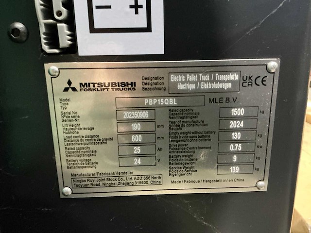 Mitsubishi pwl15 elektrische palletwagen - afbeelding 6 van  14