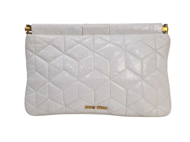 Miu miu - pochette - handtas wit lak leer met gouden details - afbeelding 1 van  14